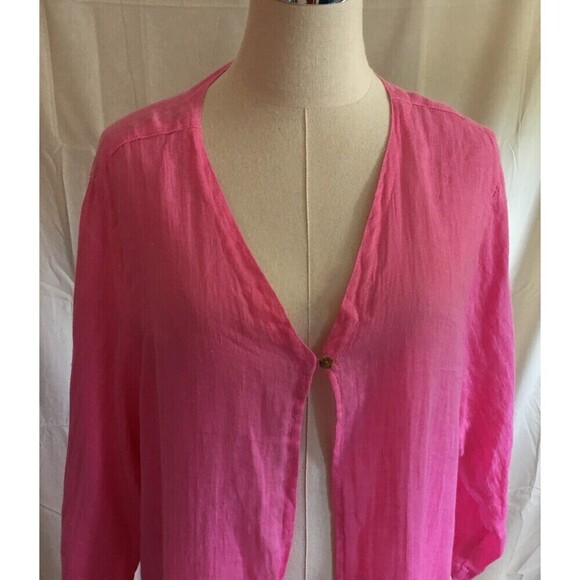 Color Me Cotton CMC Duster Women's Size XL Pink Linen 3/4 Sleeve - Picture 3 of 8